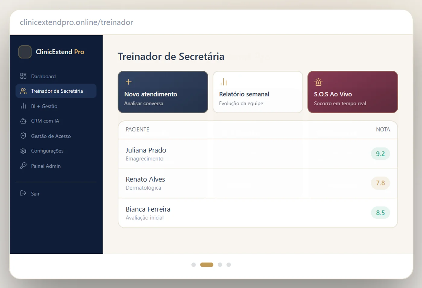 Módulo Treinador de Secretária do ClinicExtend Pro